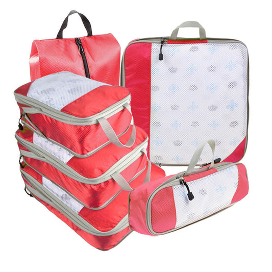 Set of 6Pcs Travel Storage Bags Clothes Organizer Pouch with Shoes Bag Red
