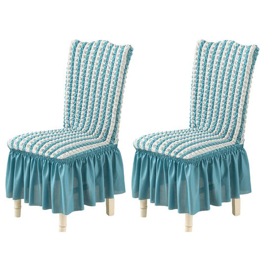 2 X Soft Fabric Dining Chair Cover Removable Chair Covers with Lace Skirt Blue