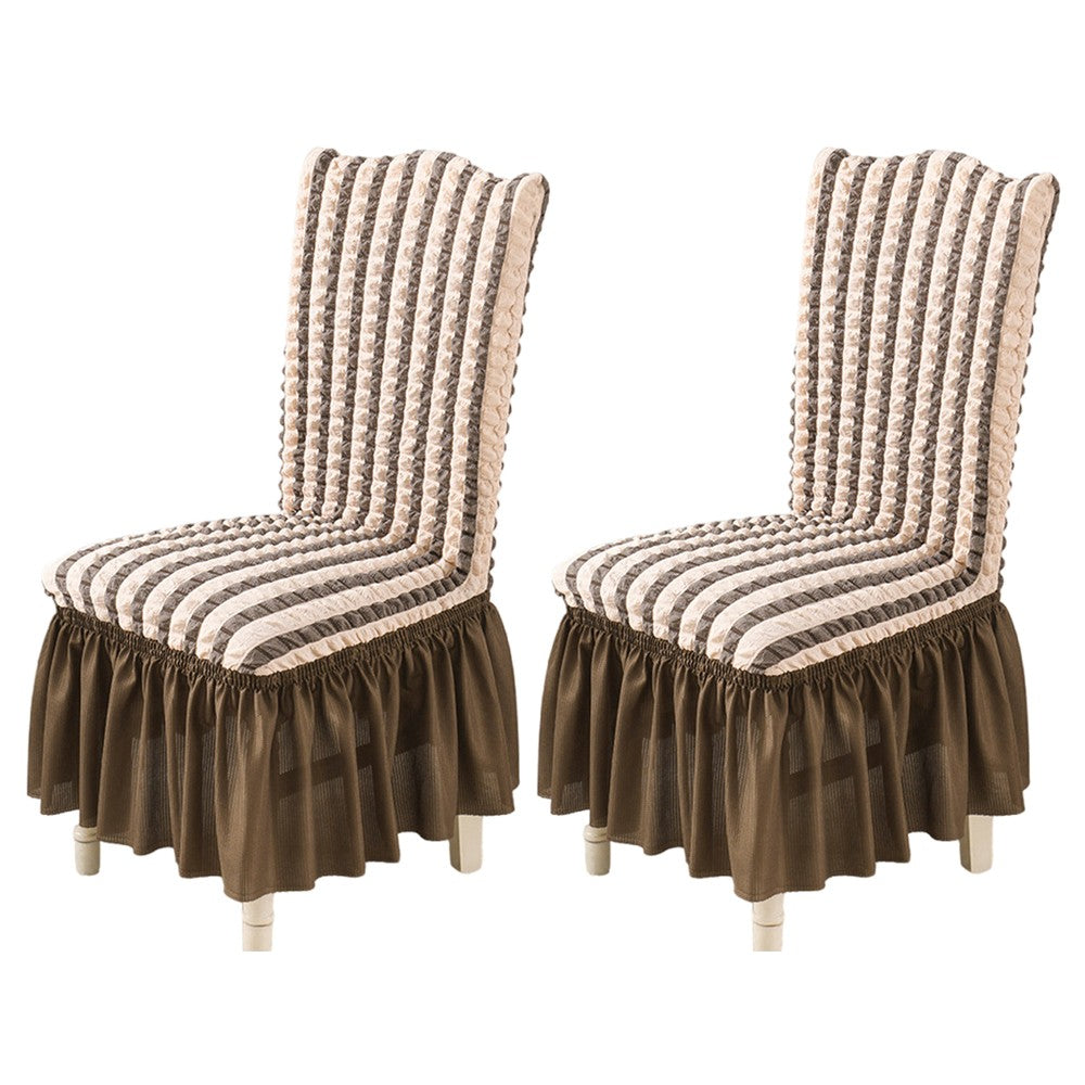 2 X Soft Fabric Dining Chair Cover Removable Chair Covers with Lace Skirt Coffee
