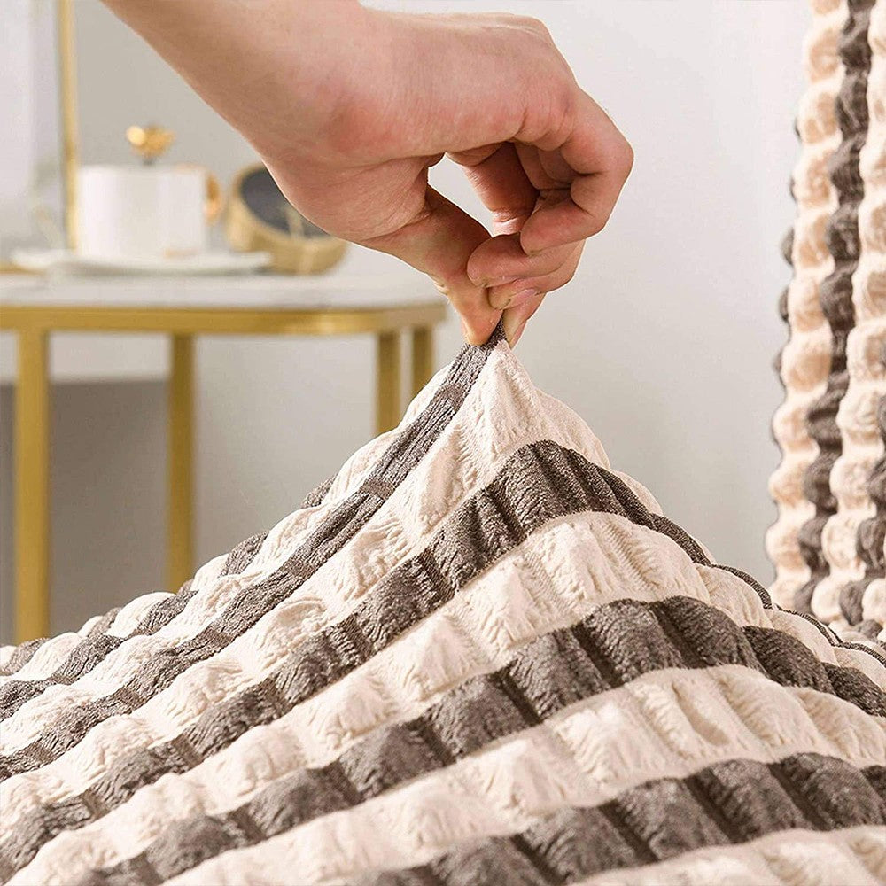 2 X Soft Fabric Dining Chair Cover Removable Chair Covers with Lace Skirt Coffee