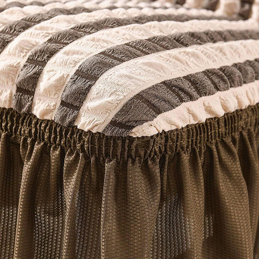 2 X Soft Fabric Dining Chair Cover Removable Chair Covers with Lace Skirt Coffee