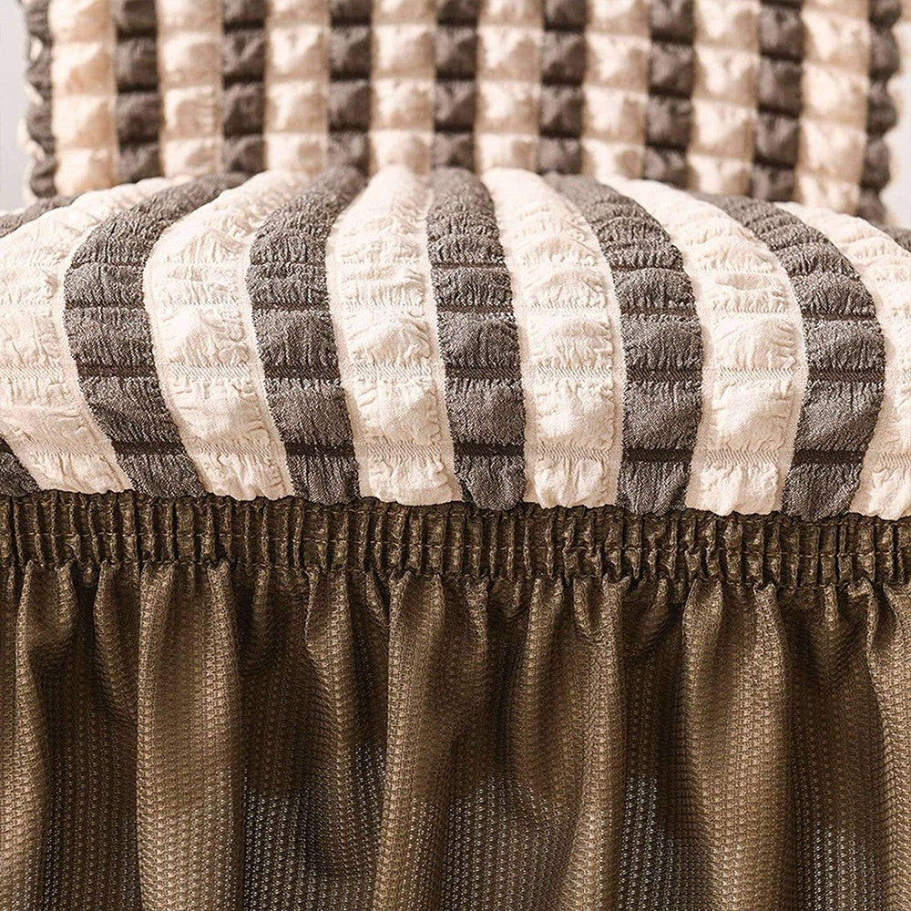 2 X Soft Fabric Dining Chair Cover Removable Chair Covers with Lace Skirt Coffee