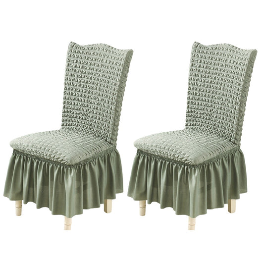 2 X Soft Fabric Dining Chair Cover Removable Chair Covers with Lace Skirt Green