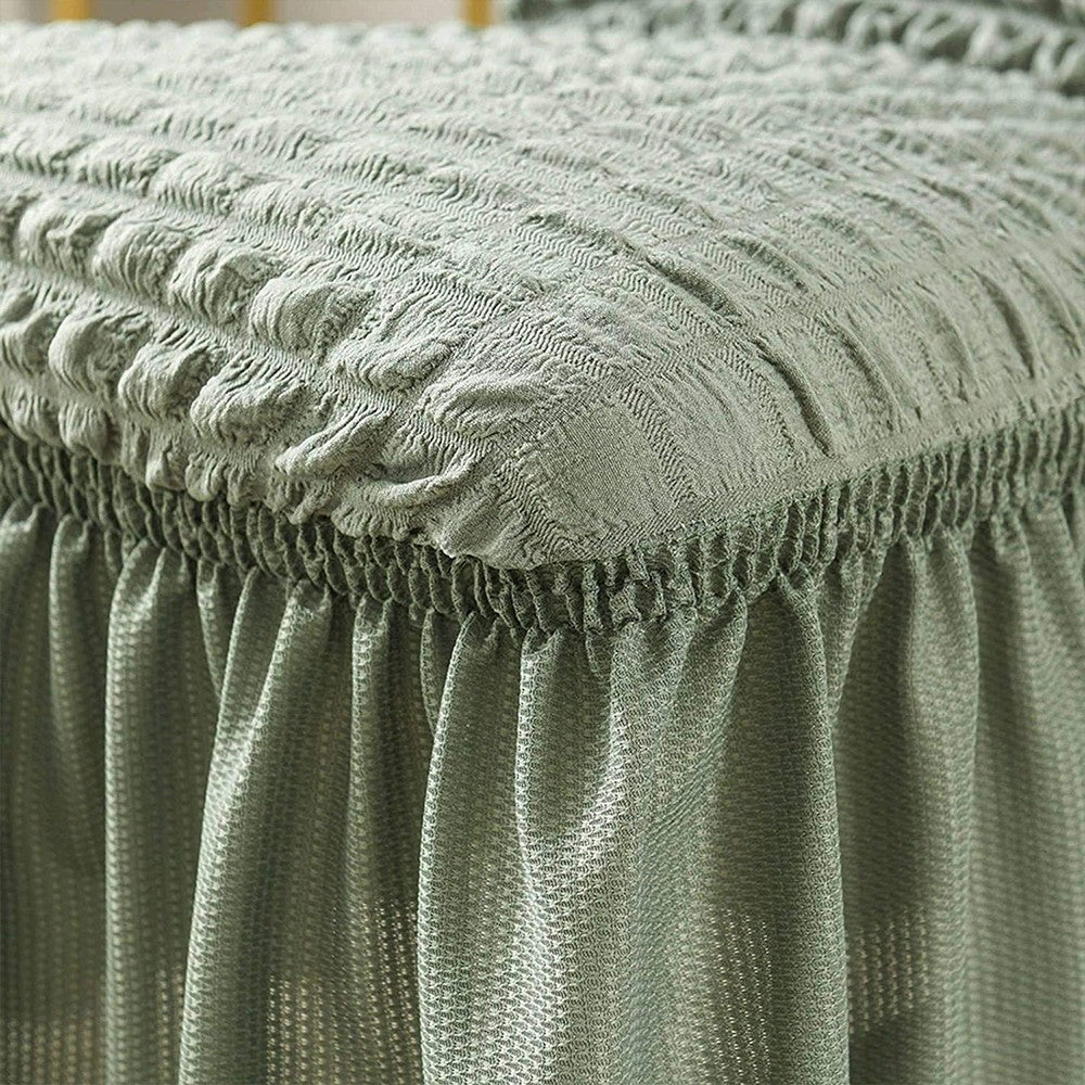 2 X Soft Fabric Dining Chair Cover Removable Chair Covers with Lace Skirt Green