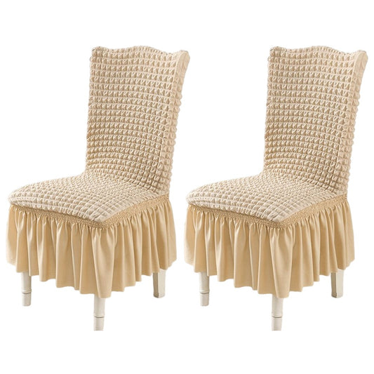 2 X Soft Fabric Dining Chair Cover Removable Chair Covers with Lace Skirt Yellow