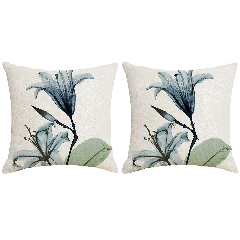 2 X Blue Flower Pillow Cover Linen Pillowcase Living Room Sofa Decor