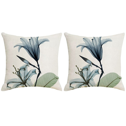 2 X Blue Flower Pillow Cover Linen Pillowcase Living Room Sofa Decor
