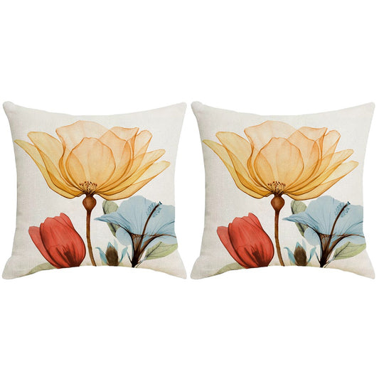 2 X Orange Flower Pillow Cover Linen Pillowcase Living Room Sofa Decor
