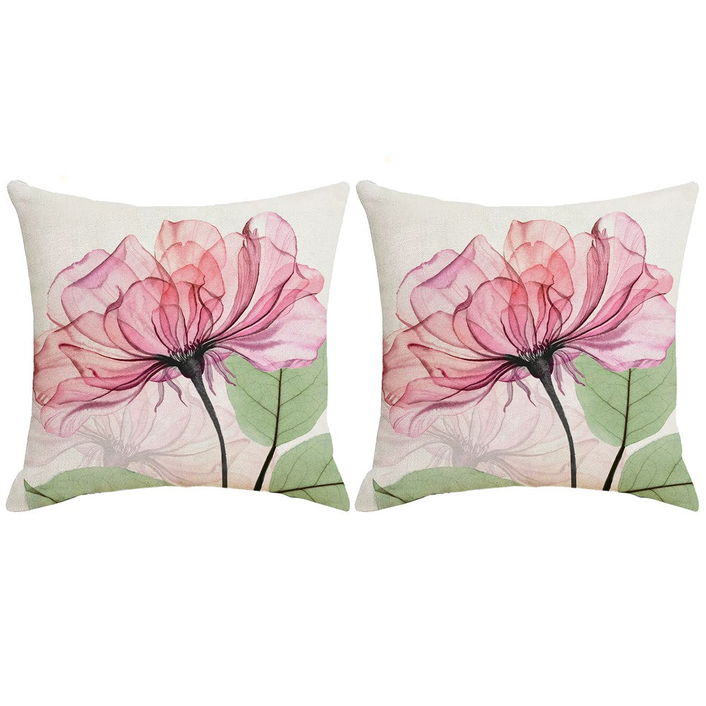 2 X Pink Flower Pillow Cover Linen Pillowcase Living Room Sofa Decor