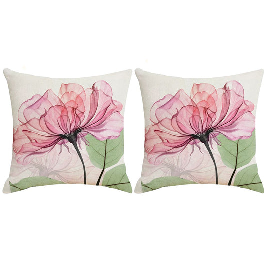 2 X Pink Flower Pillow Cover Linen Pillowcase Living Room Sofa Decor