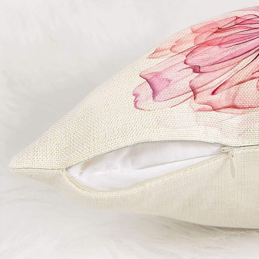 2 X Blue Pink Flower Pillow Cover Linen Pillowcase Living Room Sofa Decor