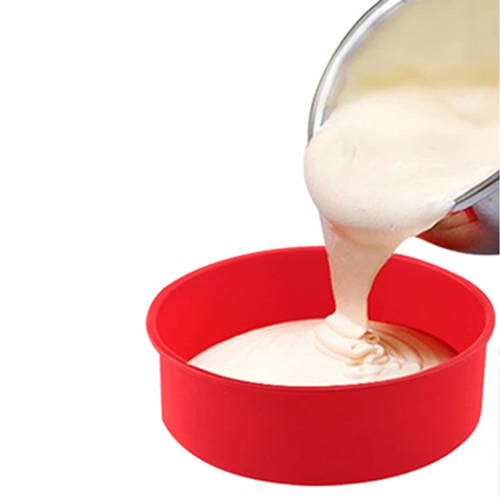 6 Inch Round Silicone Cake Pan Non-stick Baking Tray DIY Bakeware Mould Red