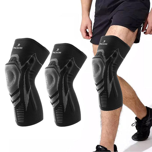 Pair of Compression Knee Brace Sports Knee Support Sleeve Knee Pad Grey L