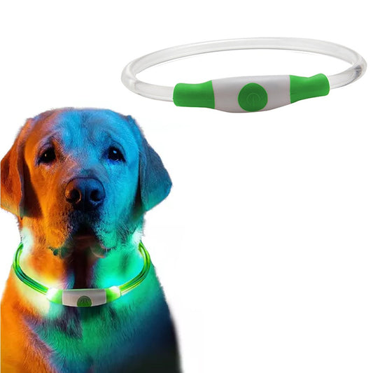 70cm Light-Up Pet Dog Collars Flashing Dog Collar USB Rechargeable Adjustable Pet Collar Green Light