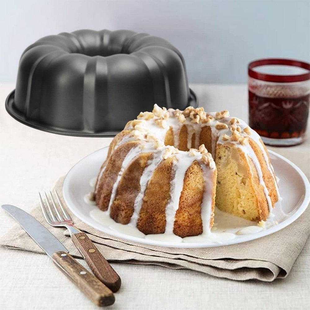 1 X Nonstick Bundt Cake Pan Cake Molds Carbon Steel Fluted Tube Cake Pans Baking Tools Black