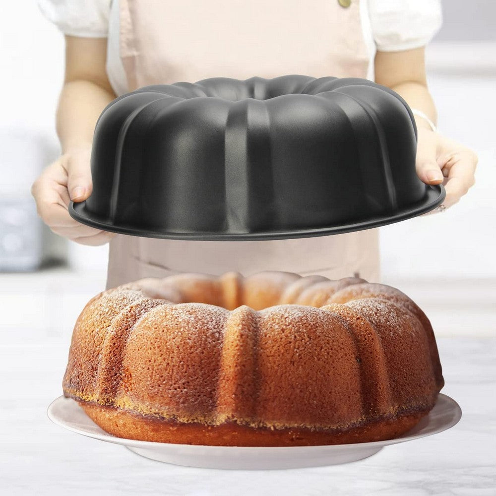 1 X Nonstick Bundt Cake Pan Cake Molds Carbon Steel Fluted Tube Cake Pans Baking Tools Black