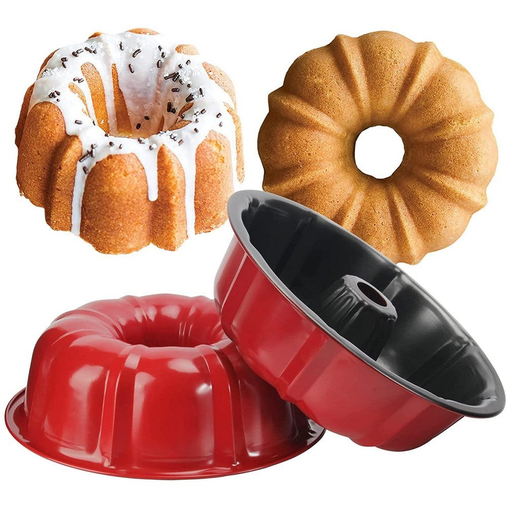 1 X Nonstick Bundt Cake Pan Cake Molds Carbon Steel Fluted Tube Cake Pans Baking Tools Red