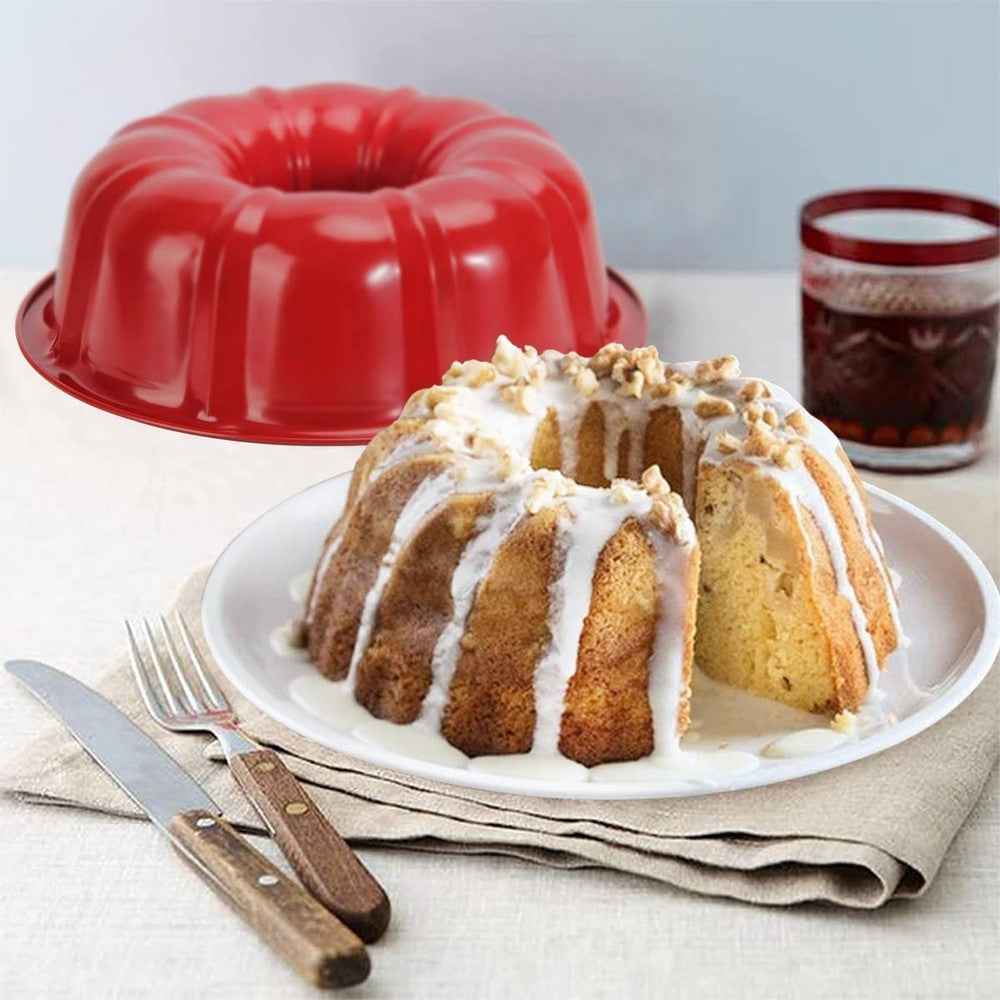 1 X Nonstick Bundt Cake Pan Cake Molds Carbon Steel Fluted Tube Cake Pans Baking Tools Red