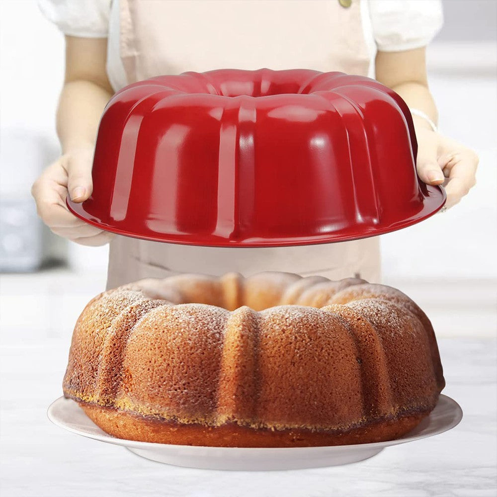 1 X Nonstick Bundt Cake Pan Cake Molds Carbon Steel Fluted Tube Cake Pans Baking Tools Red