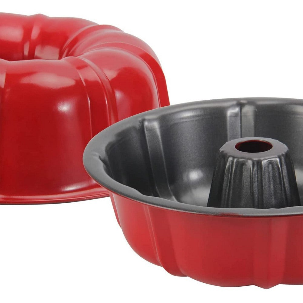 1 X Nonstick Bundt Cake Pan Cake Molds Carbon Steel Fluted Tube Cake Pans Baking Tools Red
