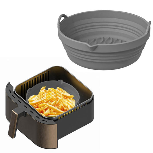 Foldable Air Fryer Silicone Pot Liners Reusable Baking Tray Pan with Handle Grey