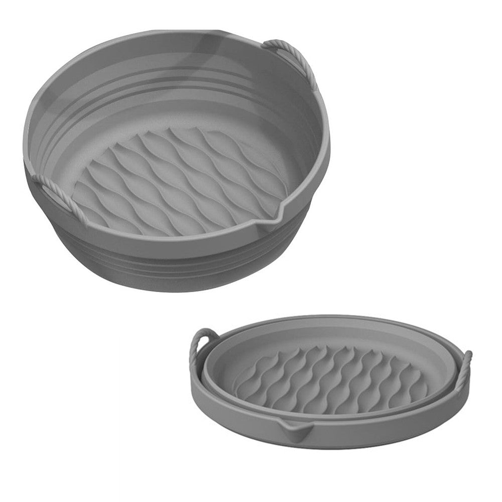 Foldable Air Fryer Silicone Pot Liners Reusable Baking Tray Pan with Handle Grey