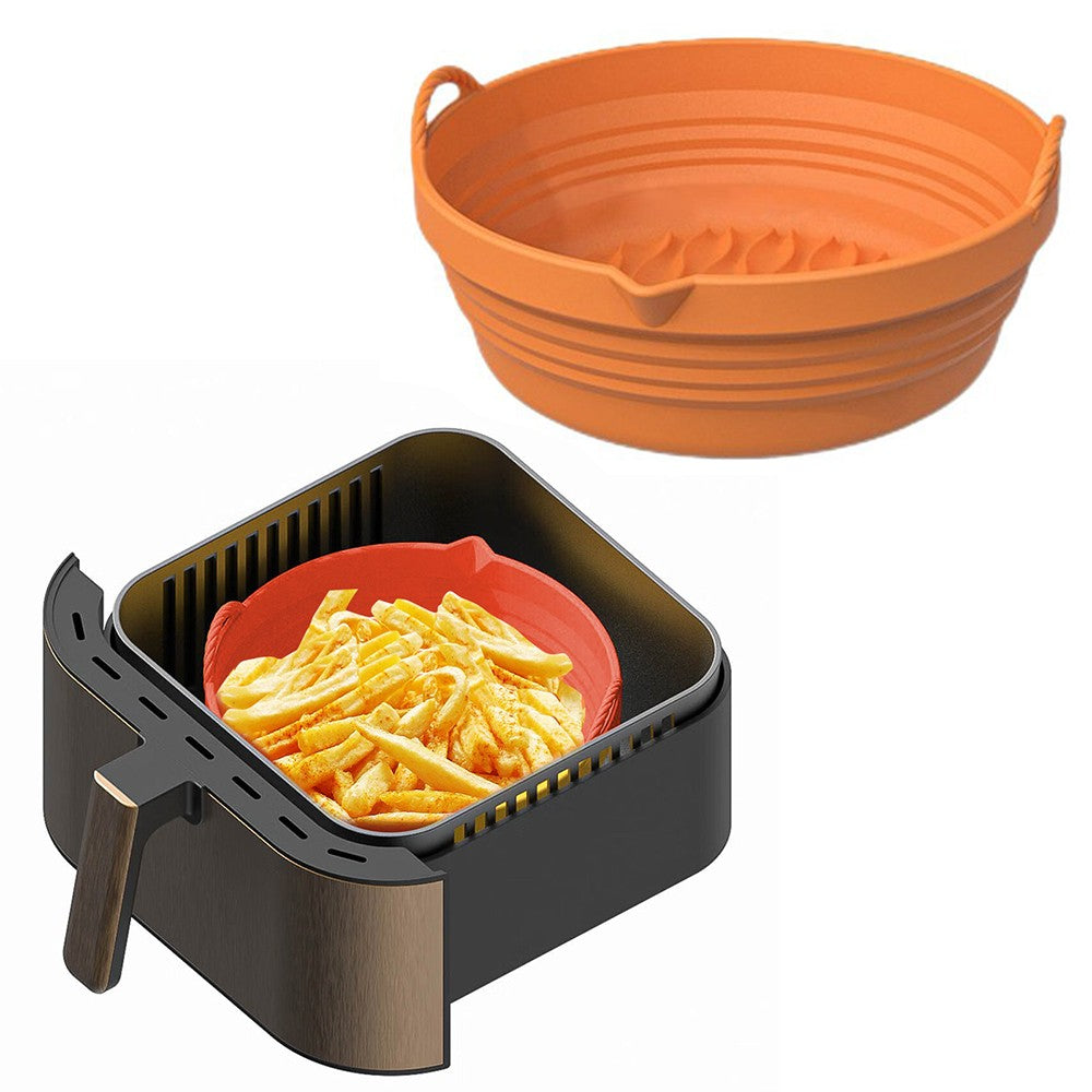Foldable Air Fryer Silicone Pot Liners Reusable Baking Tray Pan with Handle Orange