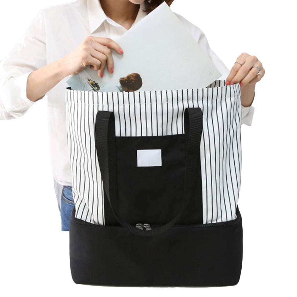 1 X Dual Compartment Insulated Lunch Bag Picnic Cooler Bag Portable Tote HandBag