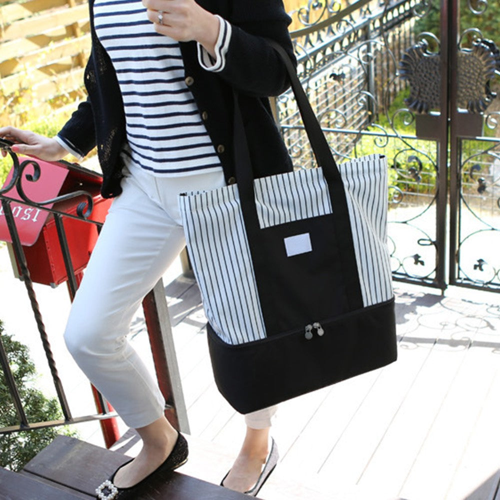 2 X Dual Compartment Insulated Lunch Bag Picnic Cooler Bag Portable Tote HandBag