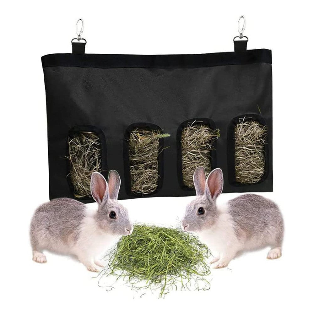 4-Hole Hanging Rabbit Hay Feeder Bag Guinea Pig Hay Bag Feeder Storage Bag