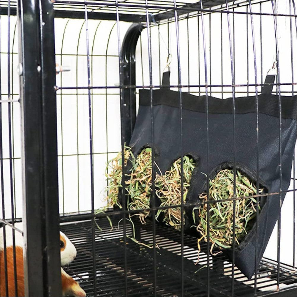 4-Hole Hanging Rabbit Hay Feeder Bag Guinea Pig Hay Bag Feeder Storage Bag