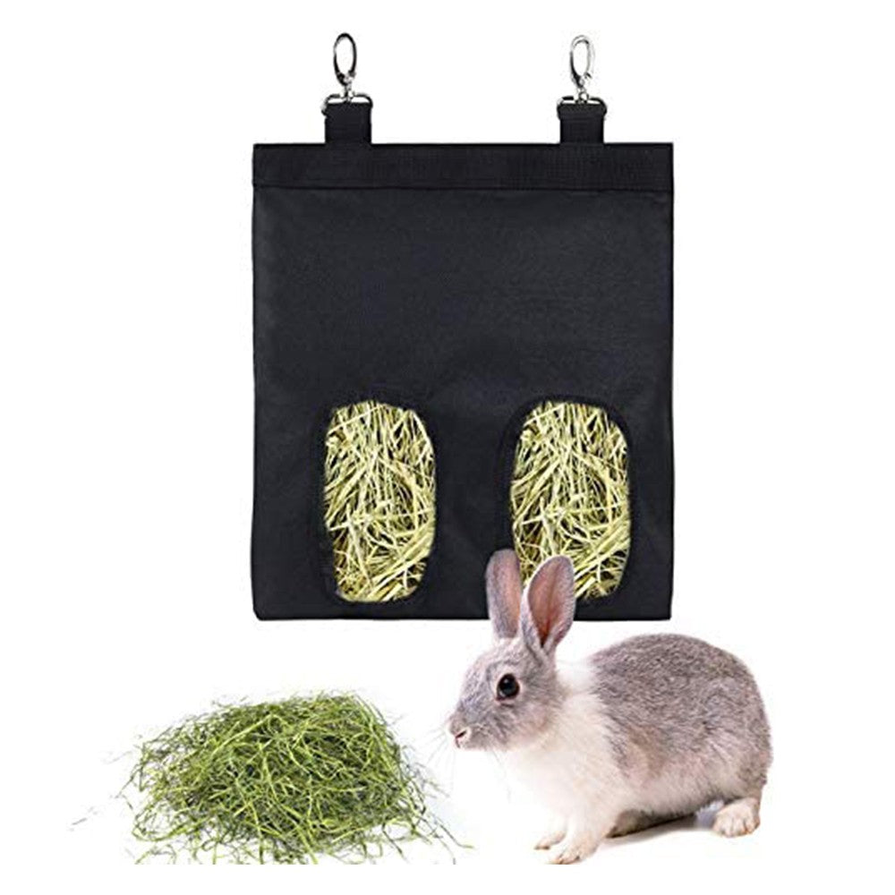 2-Hole Hanging Rabbit Hay Feeder Bag Guinea Pig Hay Bag Feeder Storage Bag