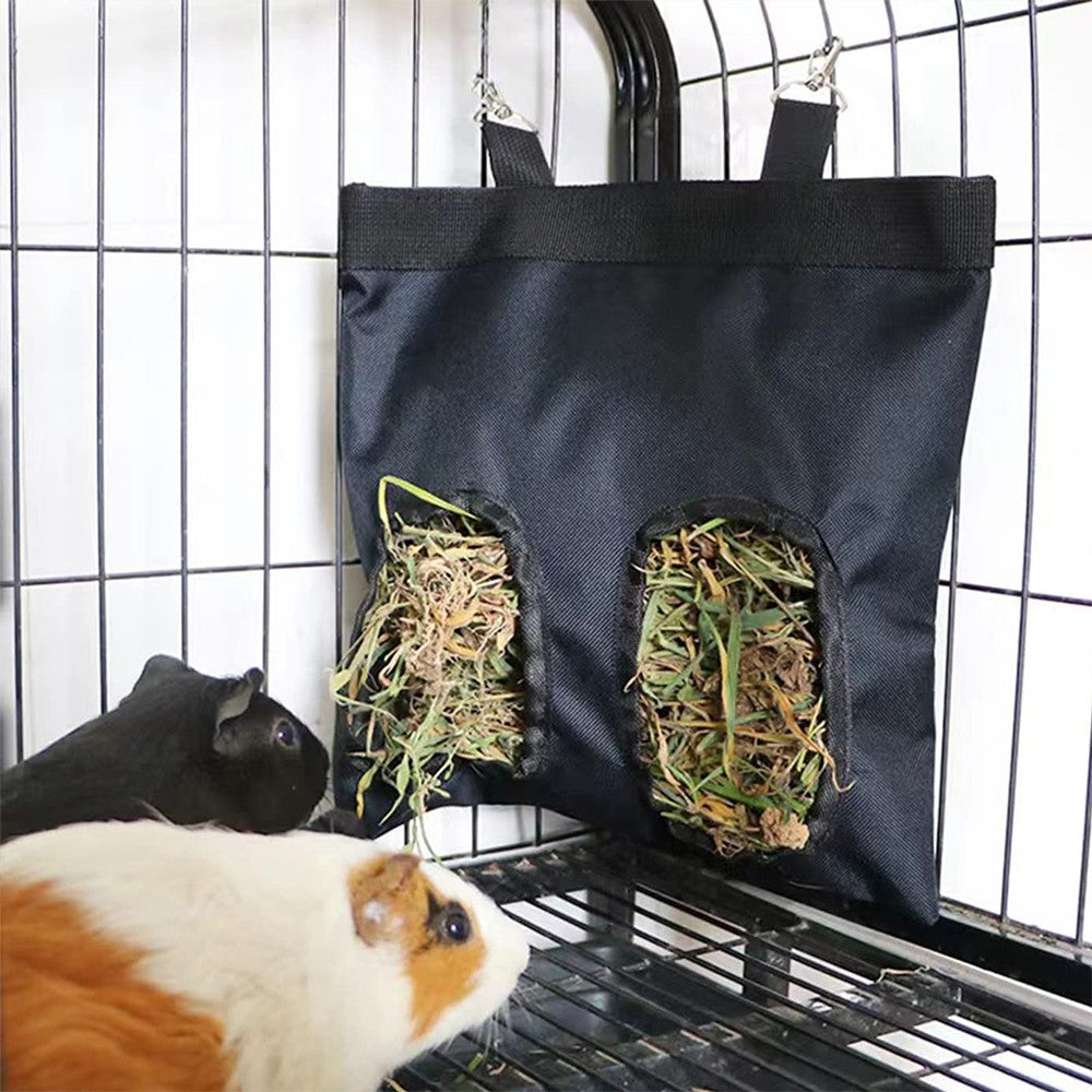 2-Hole Hanging Rabbit Hay Feeder Bag Guinea Pig Hay Bag Feeder Storage Bag