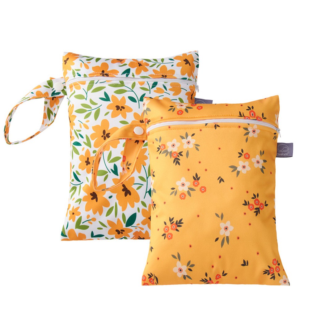 2Pcs Printed Water Resistant Dry Wet Bag Reusable Diaper Storage Bag Swimsuits Bag