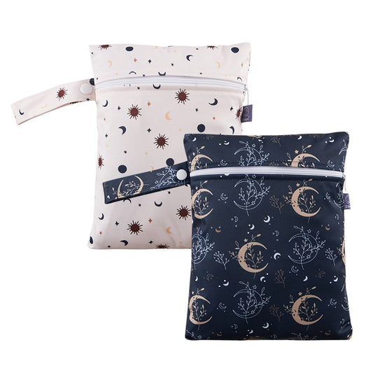 2Pcs Printed Water Resistant Dry Wet Bag Reusable Diaper Storage Bag Swimsuits Bag