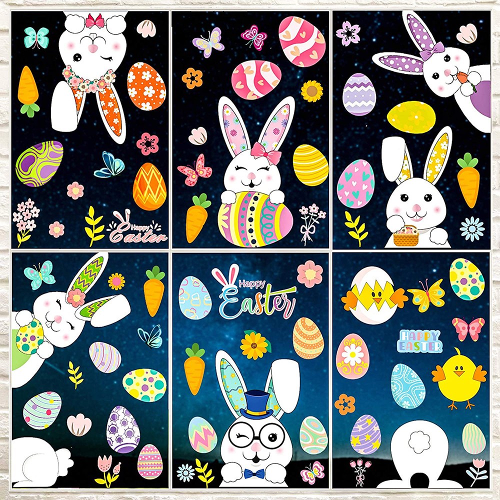 Double Sided Printed Easter Window Cling Stickers Easter Bunny Decal Home Decor