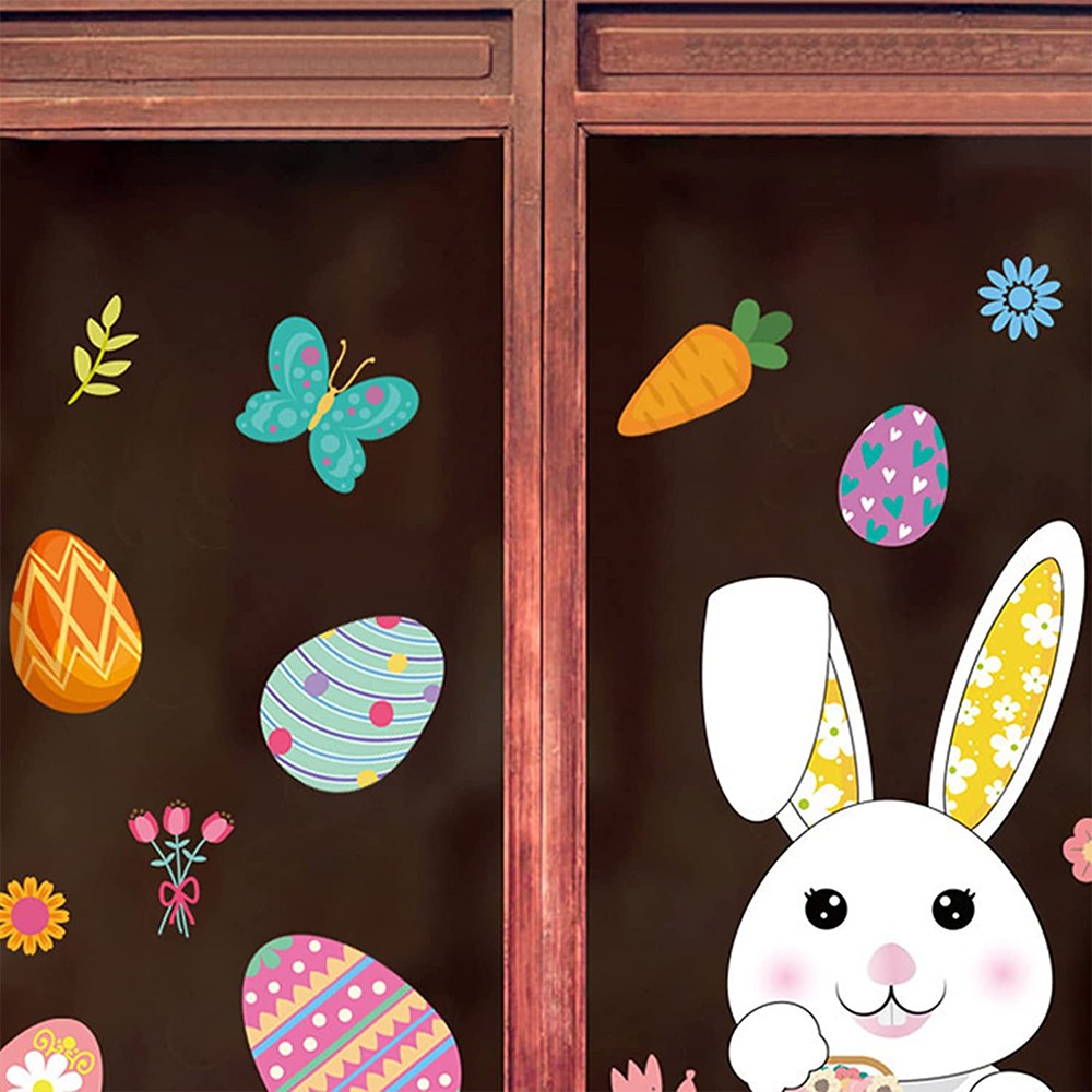 Double Sided Printed Easter Window Cling Stickers Easter Bunny Decal Home Decor