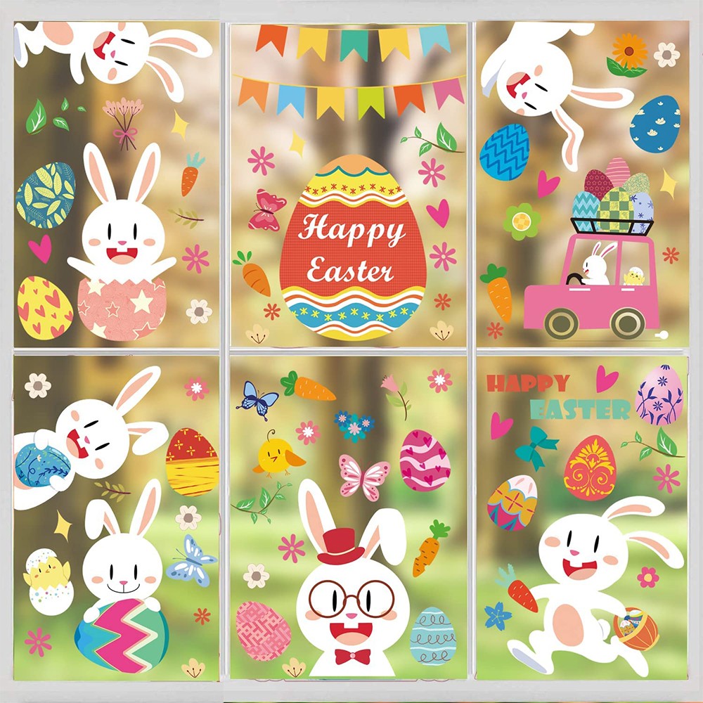 Double Sided Printed Easter Window Cling Stickers Easter Bunny Decal Home Decor