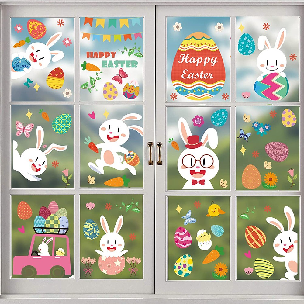 Double Sided Printed Easter Window Cling Stickers Easter Bunny Decal Home Decor