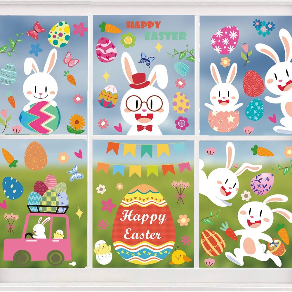 Double Sided Printed Easter Window Cling Stickers Easter Bunny Decal Home Decor