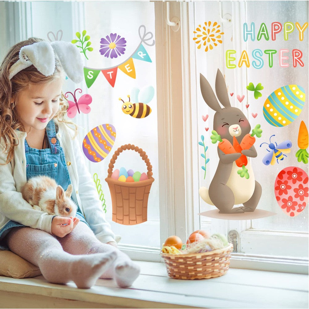 Double Sided Printed Easter Window Cling Stickers Easter Bunny Decal Home Decor