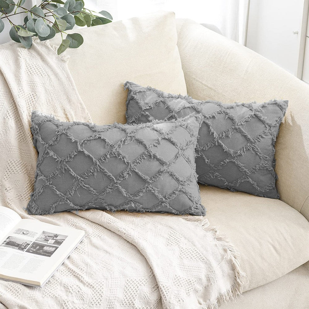 2Pcs Grey Cotton Linen Pillowcase Cushion Covers Sofa Throw Pillow Case WITHOUT PILLOW