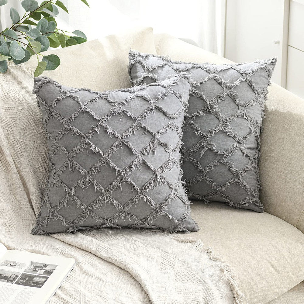 2Pcs 45x45cm Grey Cotton Linen Pillowcase Cushion Covers Sofa Throw Pillow Case WITHOUT PILLOW