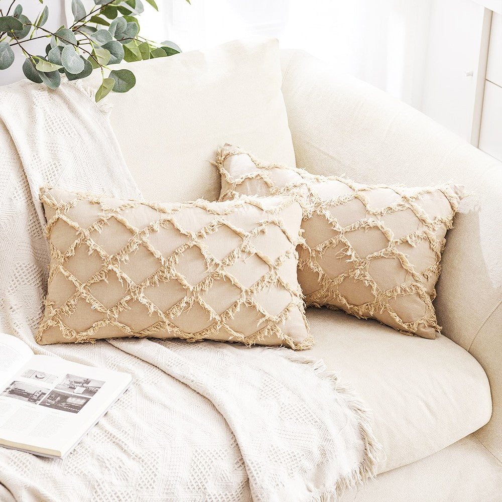 2Pcs 30x50cm Khaki Cotton Linen Pillowcase Cushion Covers Sofa Throw Pillow Case WITHOUT PILLOW