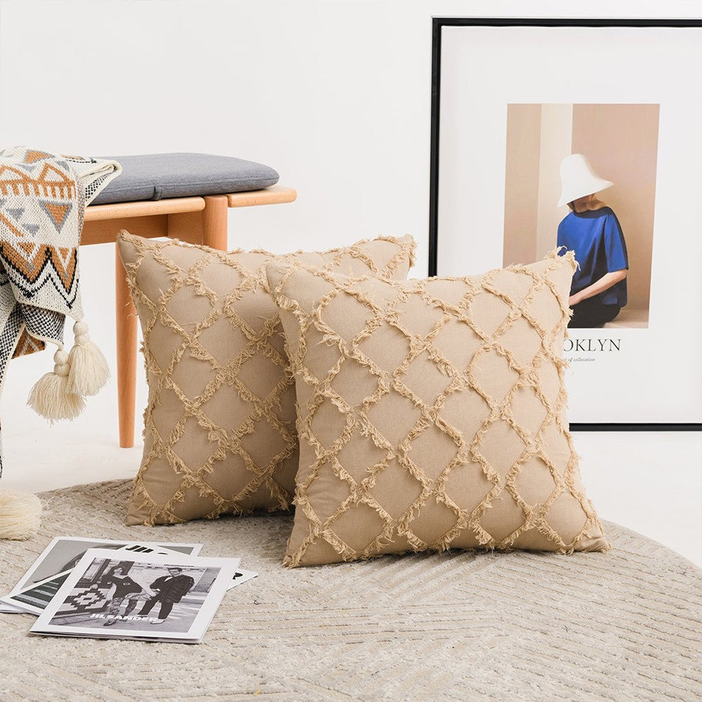 2Pcs Khaki Cotton Linen Pillowcase Cushion Covers Sofa Throw Pillow Case WITHOUT PILLOW