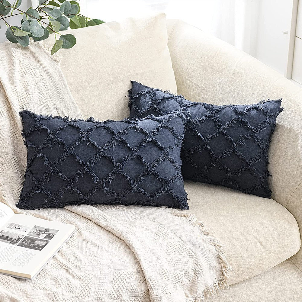 2Pcs 30x50cm Navy Blue Cotton Linen Pillowcase Cushion Covers Sofa Throw Pillow Case WITHOUT PILLOW