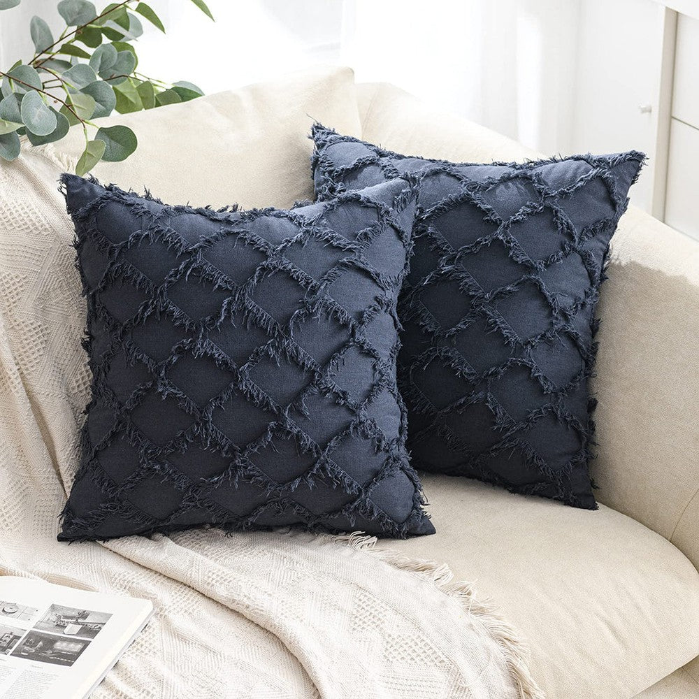 2Pcs 45x45cm Navy Blue Cotton Linen Pillowcase Cushion Covers Sofa Throw Pillow Case WITHOUT PILLOW