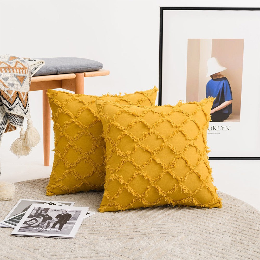 2Pcs 45x45cm Yellow Cotton Linen Pillowcase Cushion Covers Sofa Throw Pillow Case WITHOUT PILLOW