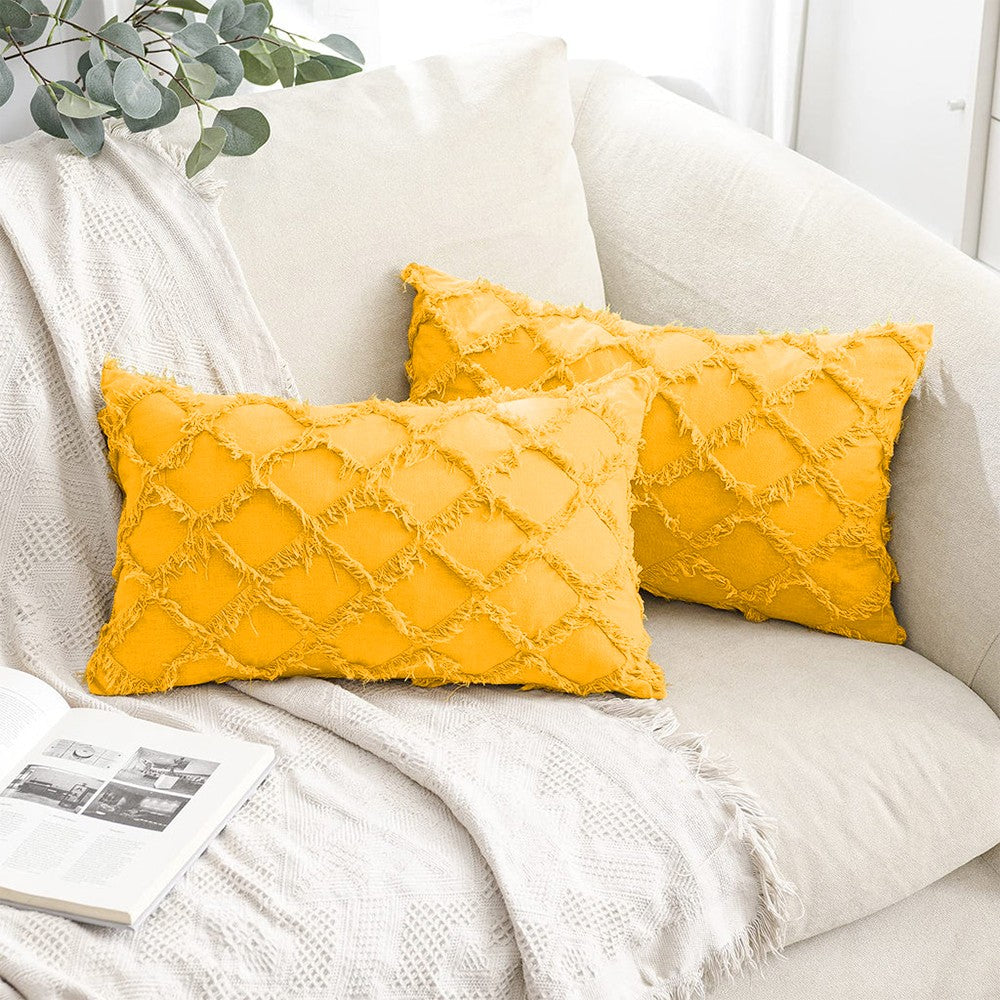 2Pcs Yellow Cotton Linen Pillowcase Cushion Covers Sofa Throw Pillow Case WITHOUT PILLOW