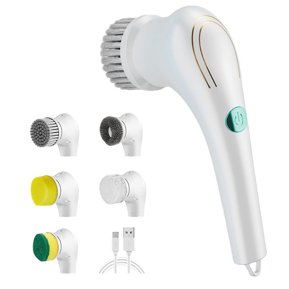 2 X Set of 5 in 1 Handheld Electric Cleaning Brush USB Rechargeable Electric Dishwashing Brush Shower Scrubber Cleaning Tool